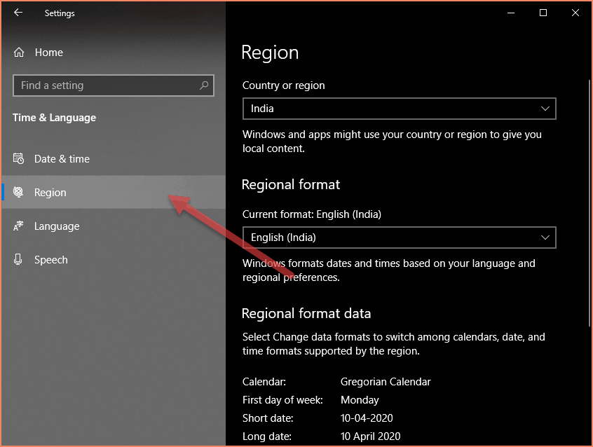 Time and Date settings on Windows 10