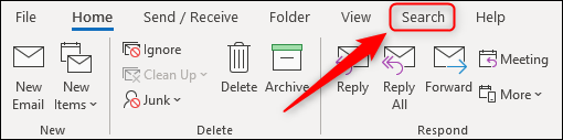 The "Search" tab on the Outlook ribbon.