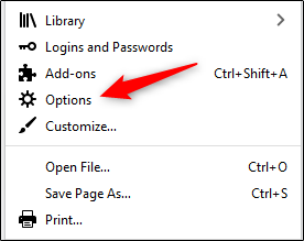 Select "Options" in the Firefox menu.