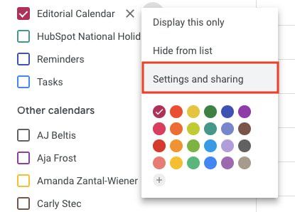 Sharing Settings in Google Calendar