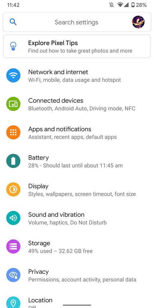 Android 11 settings page
