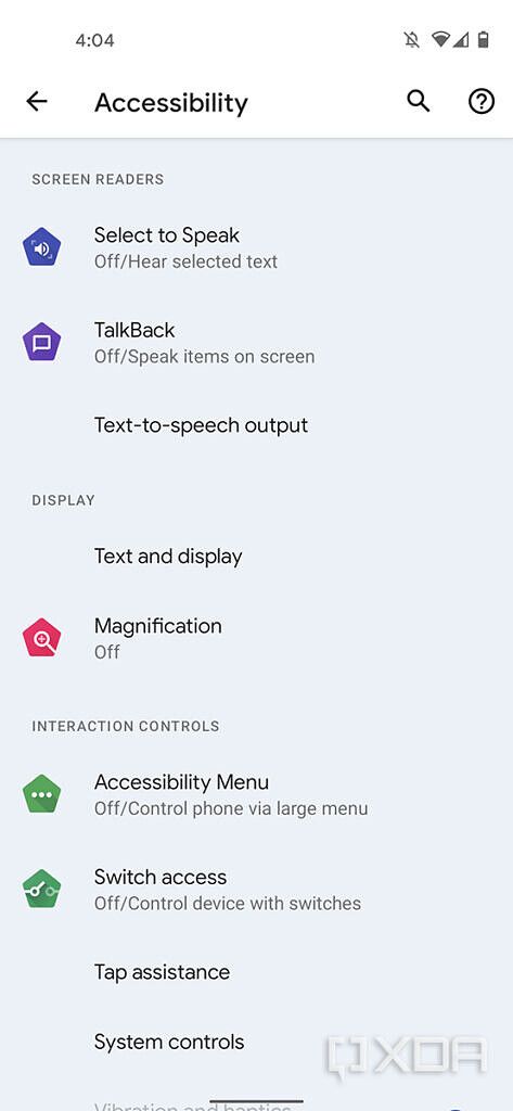 Android 12 accessibility settings