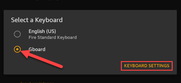 Select the newly installed keyboard from the menu.