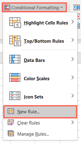 On the Home tab, click Conditional Formatting, New Rule