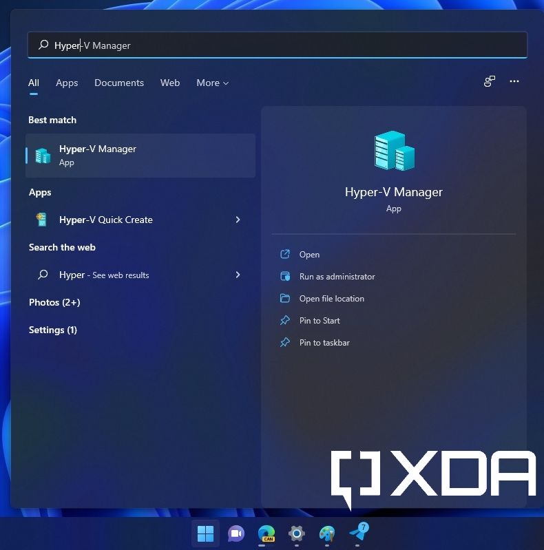 Hyper-V Manager in search results on Windows 11