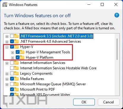 Hyper-V enabled in Windows Features