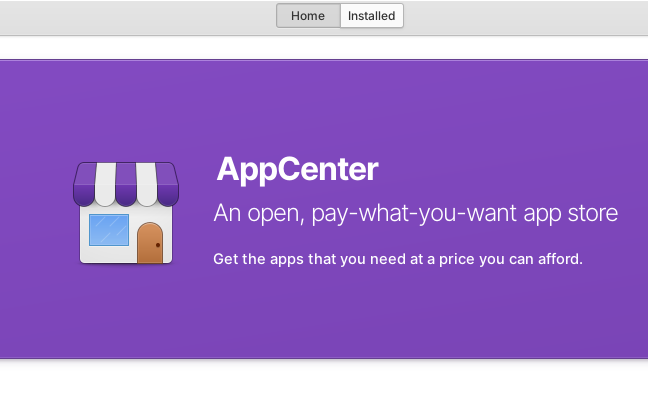 The AppCenter banner featuring a cartoon storefront with a purple background.