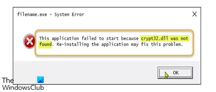 Crypt32.dll not found or missing error