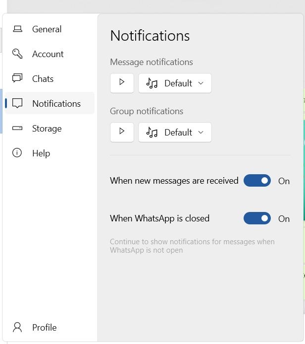 WhatsApp notifications UI