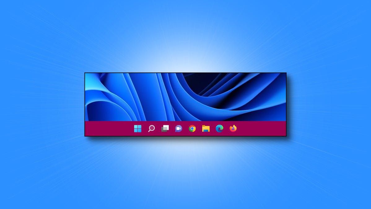 A Windows 11 taskbar with an accent color applied
