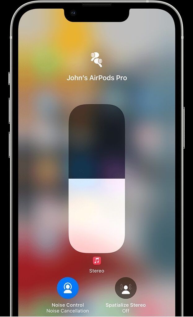AirPods Pro 2 Noise Control settings in Control Center on an iPhone.