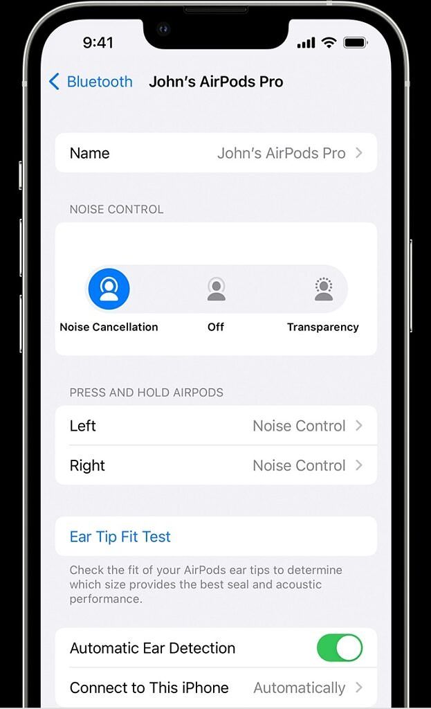 AirPods Pro Noise Control settings on an iPhone.