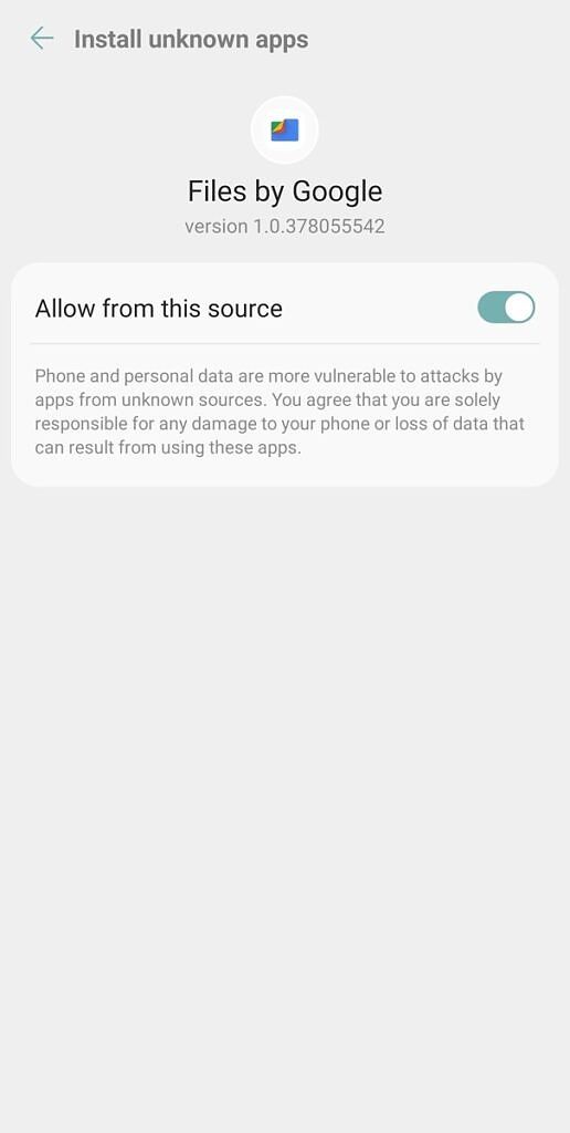 Permission setting to install unknown apps