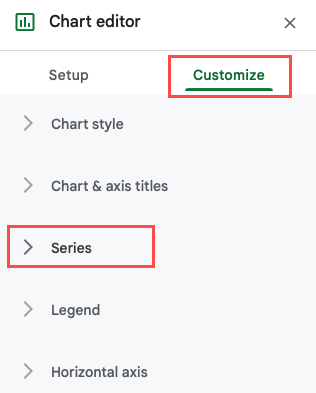 Series section on the Customize tab of the Chart Editor