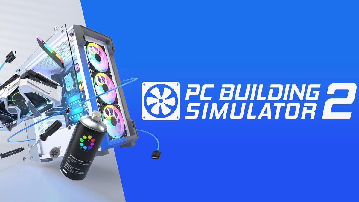 Logo of PC Building Simulator 2 with white text and PC components.