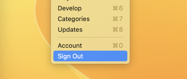 Sign out of the Mac App Store using the "Store" menu