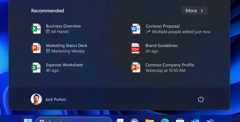 AAD-joined devices with AI-powered recommended content in Start menu