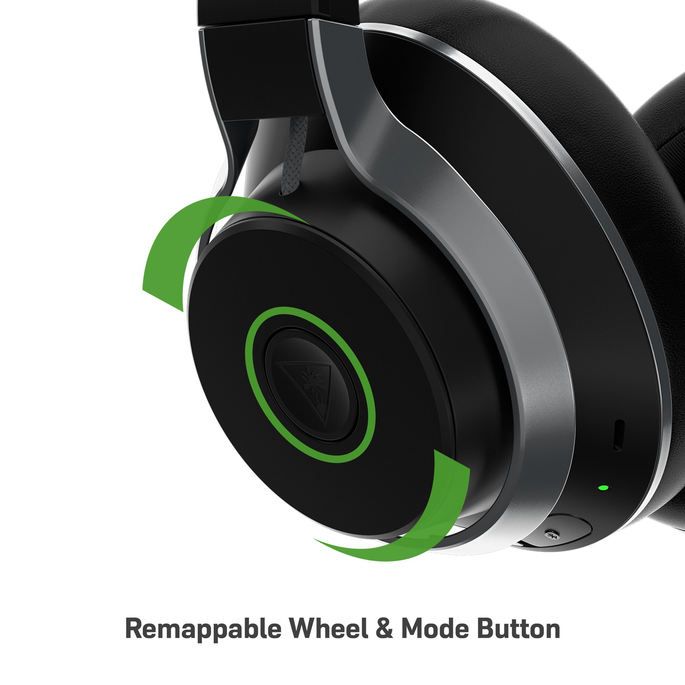 A close-up of the remappable wheel and mode button on the Turtle Beach Stealth Pro gaming headset.